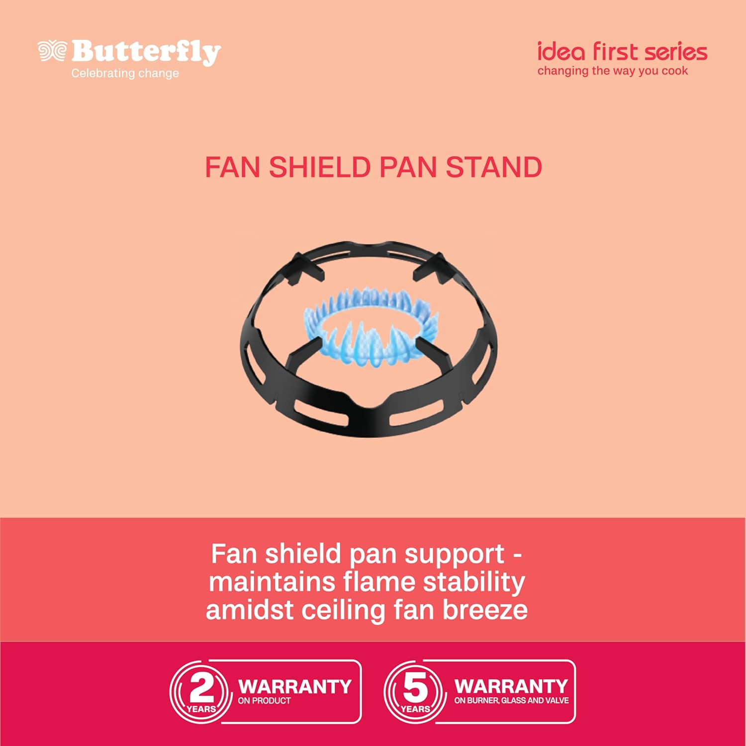 Butterfly Renz 3 Burner 3 Star Glass Top Gas Stove | Fan shield | Leak Proof European Valve | Rust Resistant Frame | Patented Lift Lock | 8mm Tempered Designer Glass | 2 Years Product Warranty - View 6