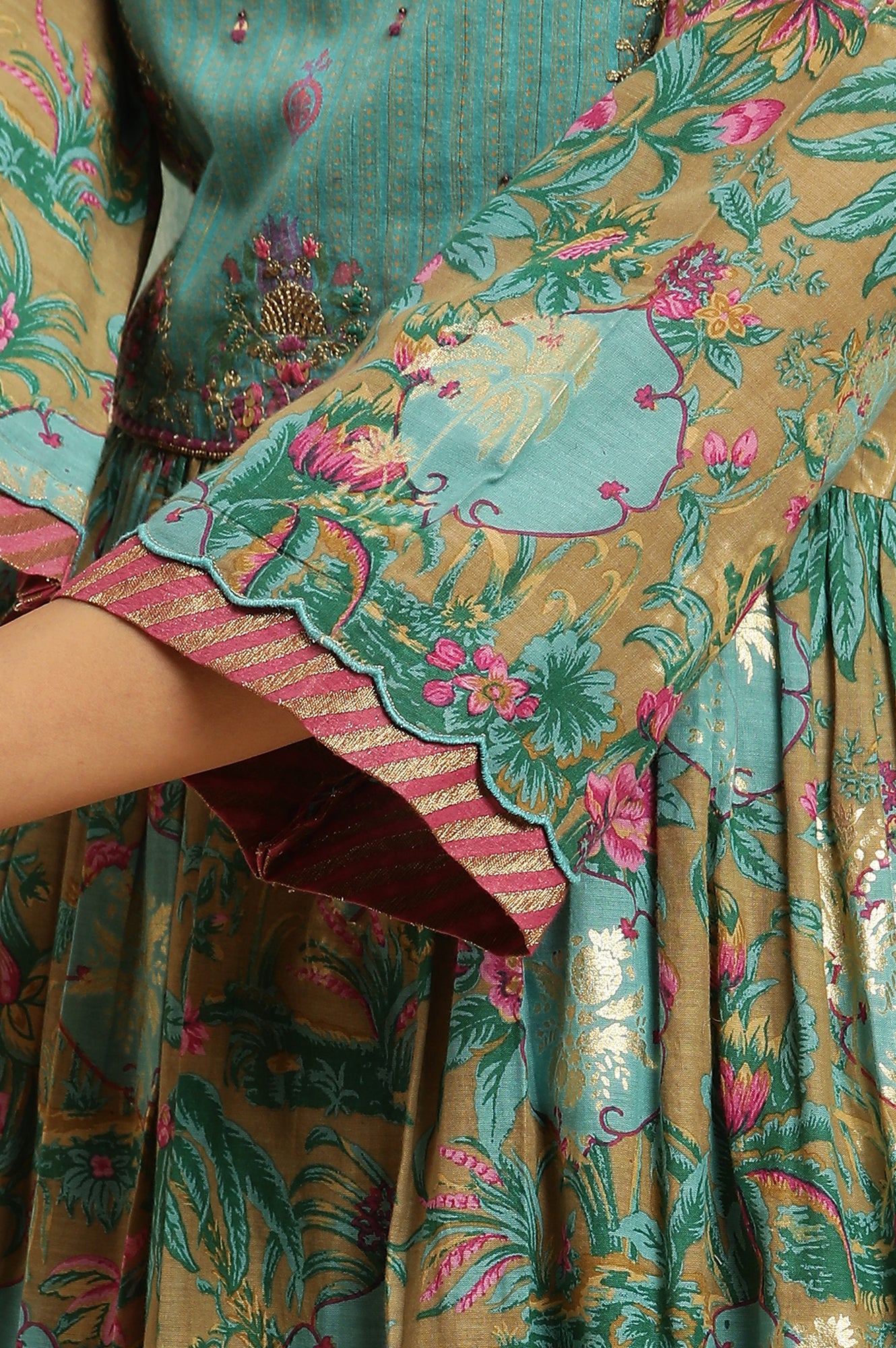 Brown Floral Printed Kurta, Pant And Dupatta Set - View 6